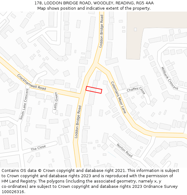 178, LODDON BRIDGE ROAD, WOODLEY, READING, RG5 4AA: Location map and indicative extent of plot