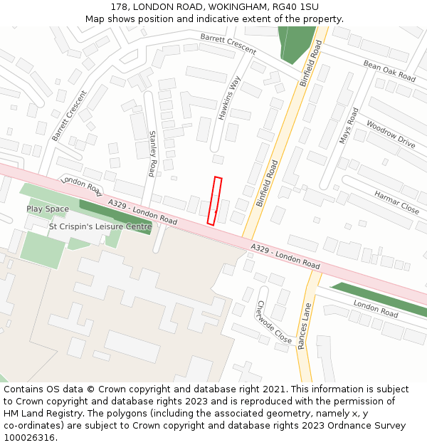 178, LONDON ROAD, WOKINGHAM, RG40 1SU: Location map and indicative extent of plot