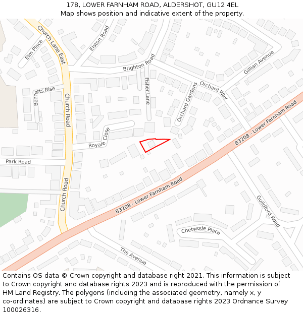 178, LOWER FARNHAM ROAD, ALDERSHOT, GU12 4EL: Location map and indicative extent of plot