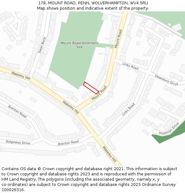 178, MOUNT ROAD, PENN, WOLVERHAMPTON, WV4 5RU: Location map and indicative extent of plot