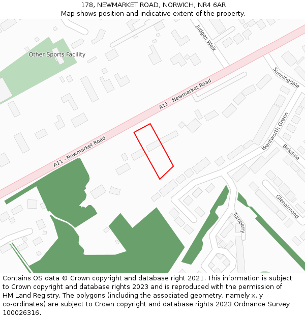 178, NEWMARKET ROAD, NORWICH, NR4 6AR: Location map and indicative extent of plot