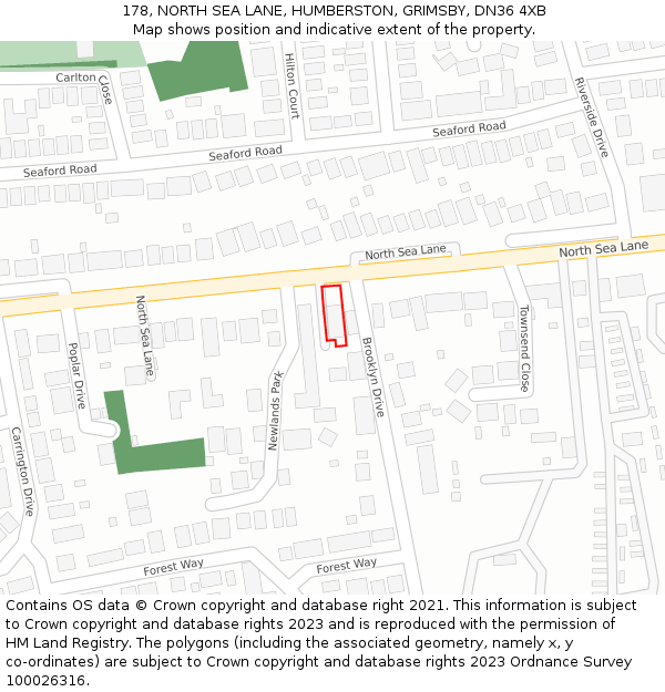 178, NORTH SEA LANE, HUMBERSTON, GRIMSBY, DN36 4XB: Location map and indicative extent of plot