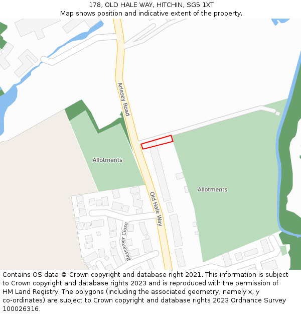 178, OLD HALE WAY, HITCHIN, SG5 1XT: Location map and indicative extent of plot