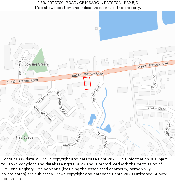 178, PRESTON ROAD, GRIMSARGH, PRESTON, PR2 5JS: Location map and indicative extent of plot