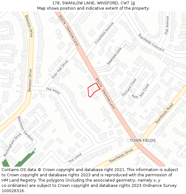 178, SWANLOW LANE, WINSFORD, CW7 1JJ: Location map and indicative extent of plot