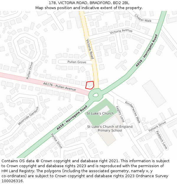 178, VICTORIA ROAD, BRADFORD, BD2 2BL: Location map and indicative extent of plot