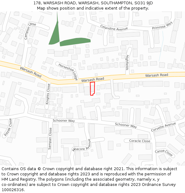 178, WARSASH ROAD, WARSASH, SOUTHAMPTON, SO31 9JD: Location map and indicative extent of plot