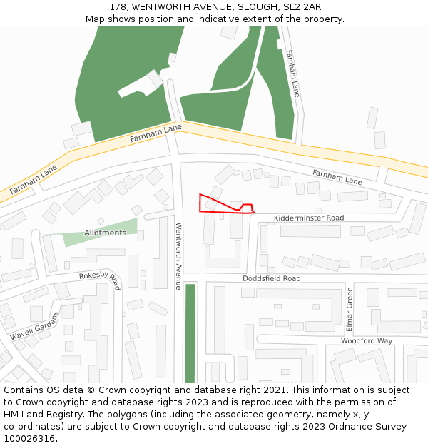 178, WENTWORTH AVENUE, SLOUGH, SL2 2AR: Location map and indicative extent of plot