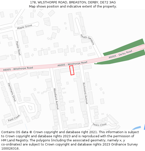 178, WILSTHORPE ROAD, BREASTON, DERBY, DE72 3AG: Location map and indicative extent of plot