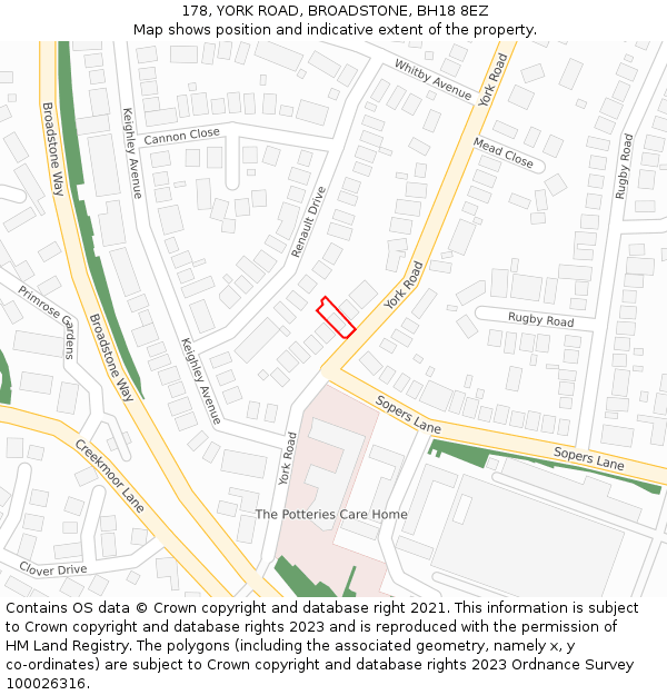 178, YORK ROAD, BROADSTONE, BH18 8EZ: Location map and indicative extent of plot