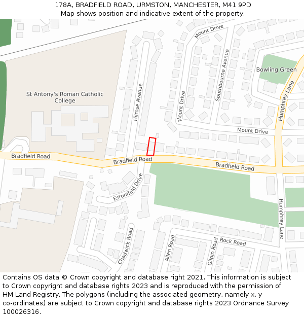 178A, BRADFIELD ROAD, URMSTON, MANCHESTER, M41 9PD: Location map and indicative extent of plot