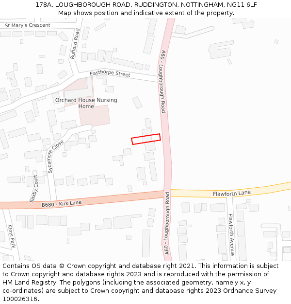 178A, LOUGHBOROUGH ROAD, RUDDINGTON, NOTTINGHAM, NG11 6LF: Location map and indicative extent of plot