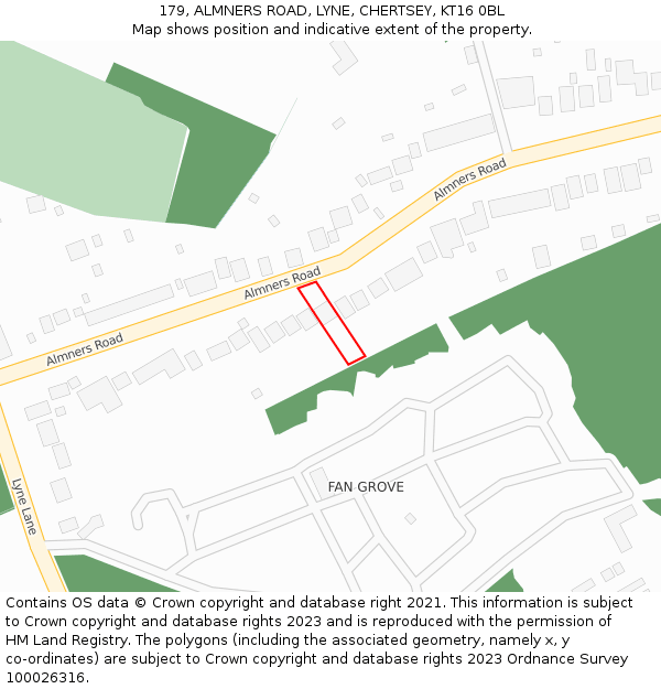 179, ALMNERS ROAD, LYNE, CHERTSEY, KT16 0BL: Location map and indicative extent of plot