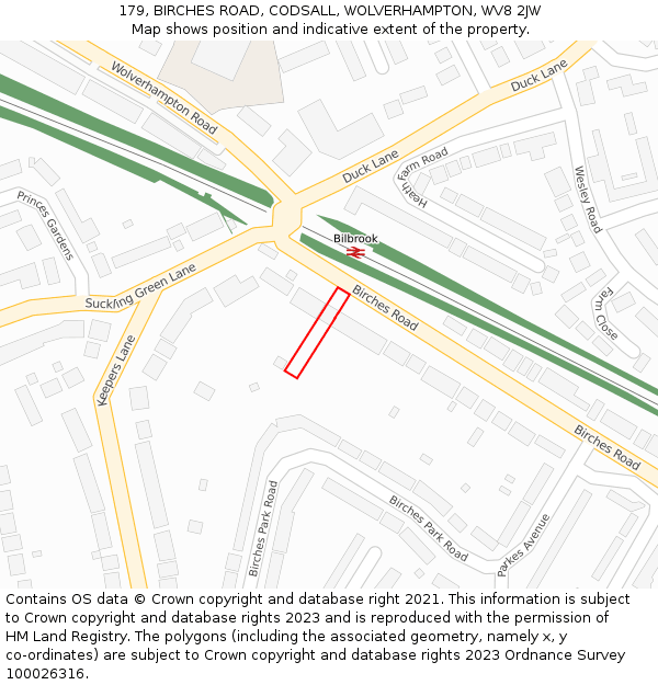 179, BIRCHES ROAD, CODSALL, WOLVERHAMPTON, WV8 2JW: Location map and indicative extent of plot