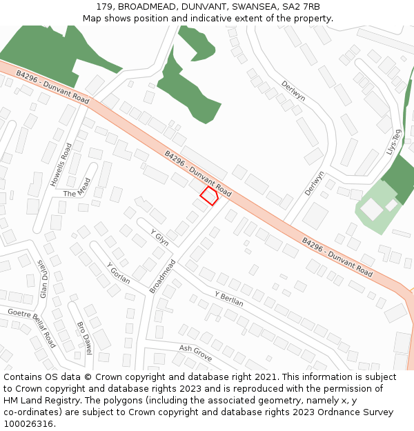 179, BROADMEAD, DUNVANT, SWANSEA, SA2 7RB: Location map and indicative extent of plot