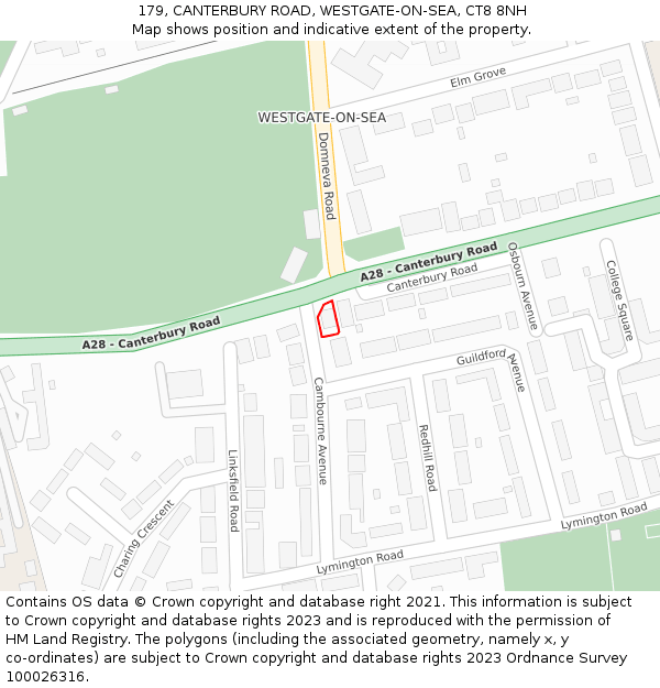 179, CANTERBURY ROAD, WESTGATE-ON-SEA, CT8 8NH: Location map and indicative extent of plot