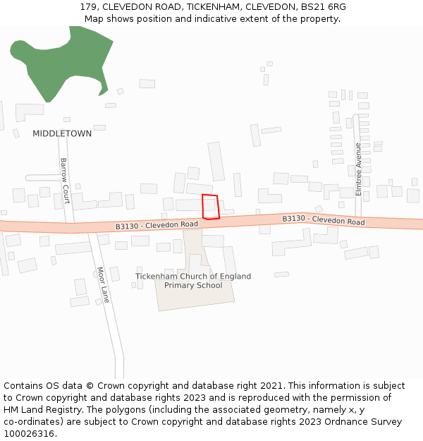 179, CLEVEDON ROAD, TICKENHAM, CLEVEDON, BS21 6RG: Location map and indicative extent of plot