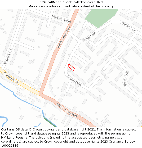 179, FARMERS CLOSE, WITNEY, OX28 1NS: Location map and indicative extent of plot