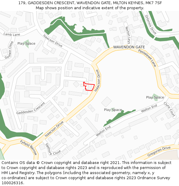 179, GADDESDEN CRESCENT, WAVENDON GATE, MILTON KEYNES, MK7 7SF: Location map and indicative extent of plot