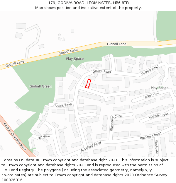 179, GODIVA ROAD, LEOMINSTER, HR6 8TB: Location map and indicative extent of plot