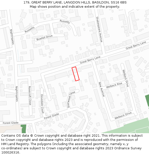 179, GREAT BERRY LANE, LANGDON HILLS, BASILDON, SS16 6BS: Location map and indicative extent of plot