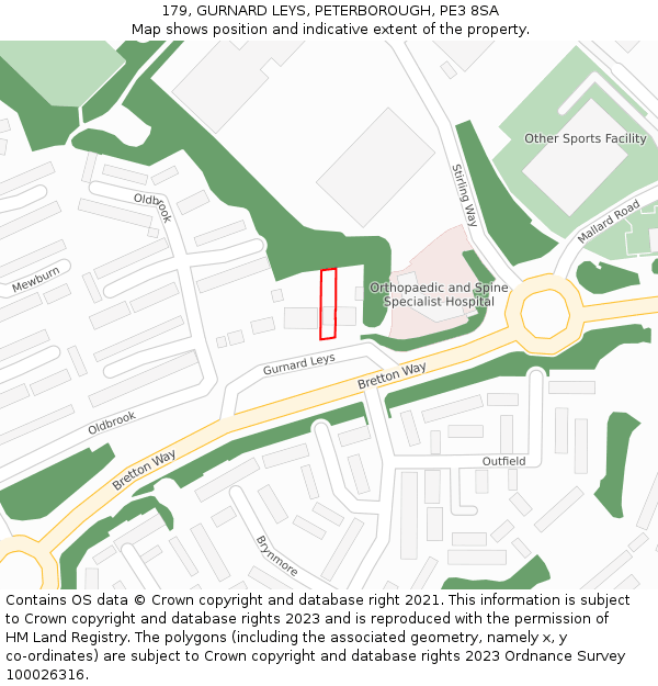 179, GURNARD LEYS, PETERBOROUGH, PE3 8SA: Location map and indicative extent of plot