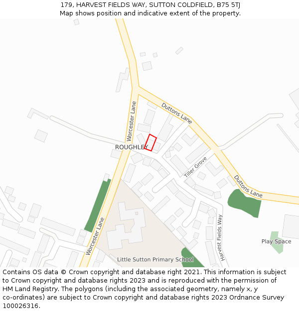 179, HARVEST FIELDS WAY, SUTTON COLDFIELD, B75 5TJ: Location map and indicative extent of plot