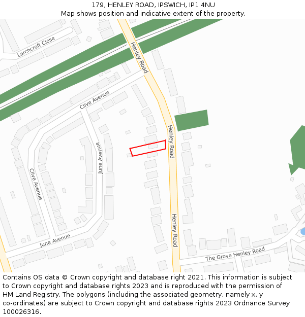 179, HENLEY ROAD, IPSWICH, IP1 4NU: Location map and indicative extent of plot