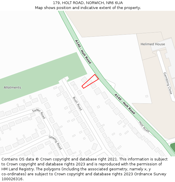 179, HOLT ROAD, NORWICH, NR6 6UA: Location map and indicative extent of plot