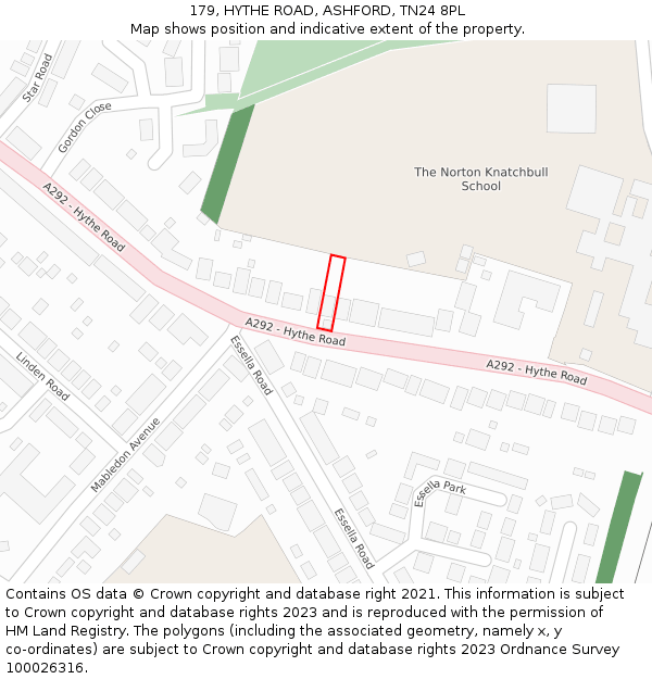 179, HYTHE ROAD, ASHFORD, TN24 8PL: Location map and indicative extent of plot