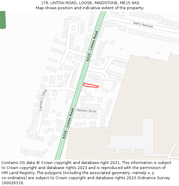 179, LINTON ROAD, LOOSE, MAIDSTONE, ME15 0AS: Location map and indicative extent of plot