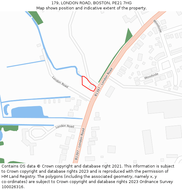 179, LONDON ROAD, BOSTON, PE21 7HG: Location map and indicative extent of plot