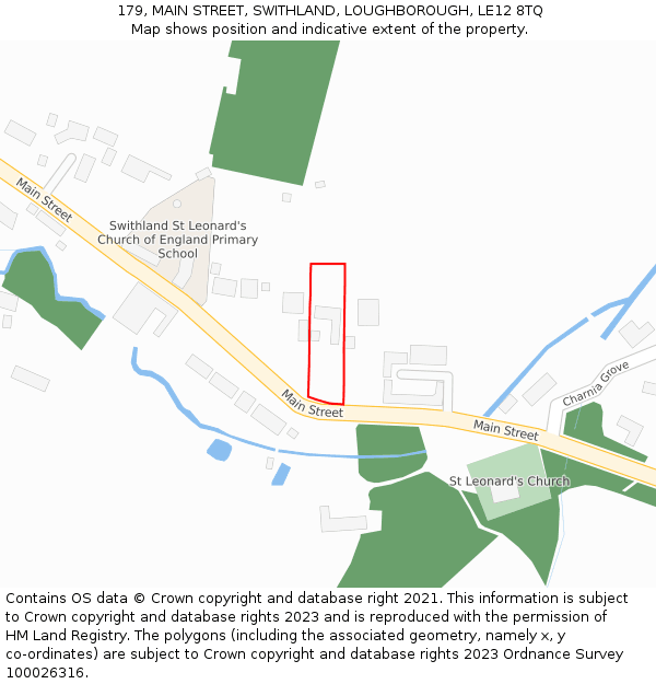 179, MAIN STREET, SWITHLAND, LOUGHBOROUGH, LE12 8TQ: Location map and indicative extent of plot