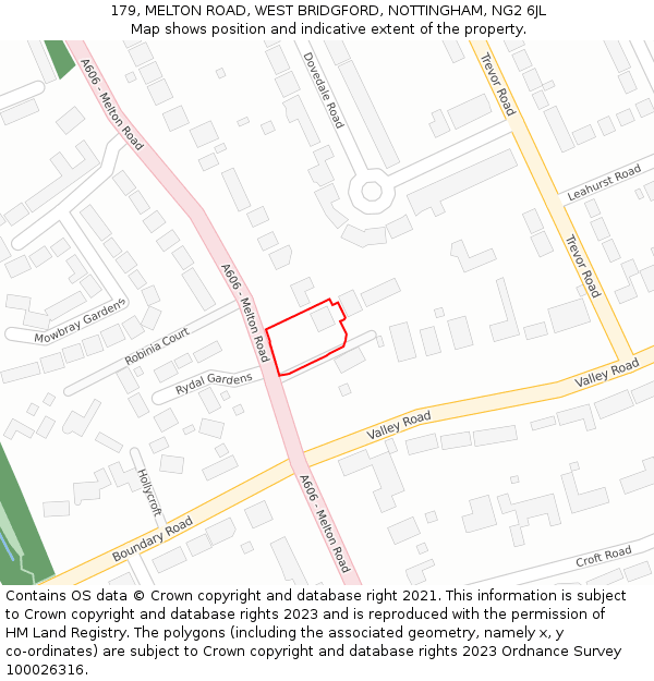 179, MELTON ROAD, WEST BRIDGFORD, NOTTINGHAM, NG2 6JL: Location map and indicative extent of plot