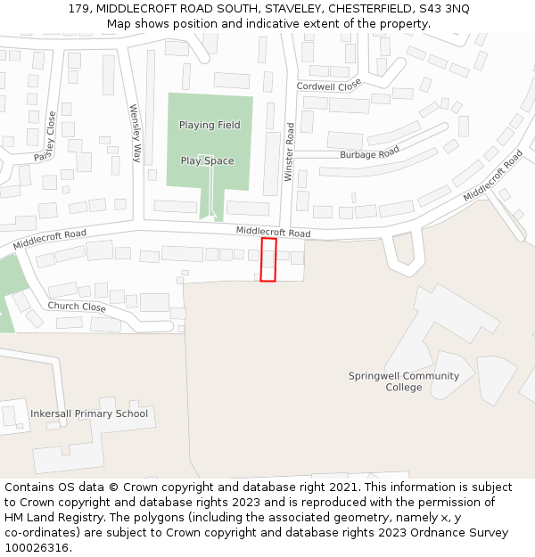 179, MIDDLECROFT ROAD SOUTH, STAVELEY, CHESTERFIELD, S43 3NQ: Location map and indicative extent of plot