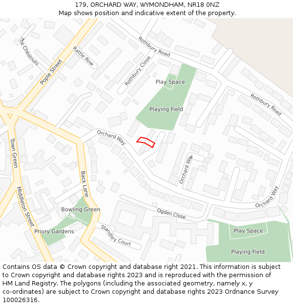 179, ORCHARD WAY, WYMONDHAM, NR18 0NZ: Location map and indicative extent of plot