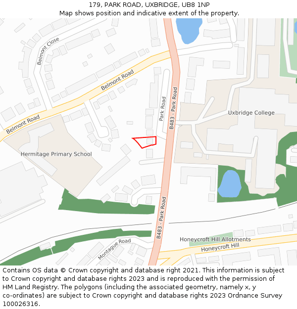 179, PARK ROAD, UXBRIDGE, UB8 1NP: Location map and indicative extent of plot