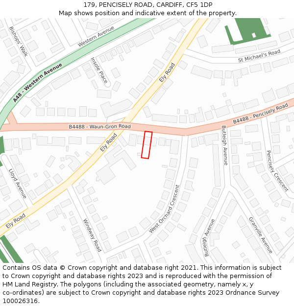 179, PENCISELY ROAD, CARDIFF, CF5 1DP: Location map and indicative extent of plot