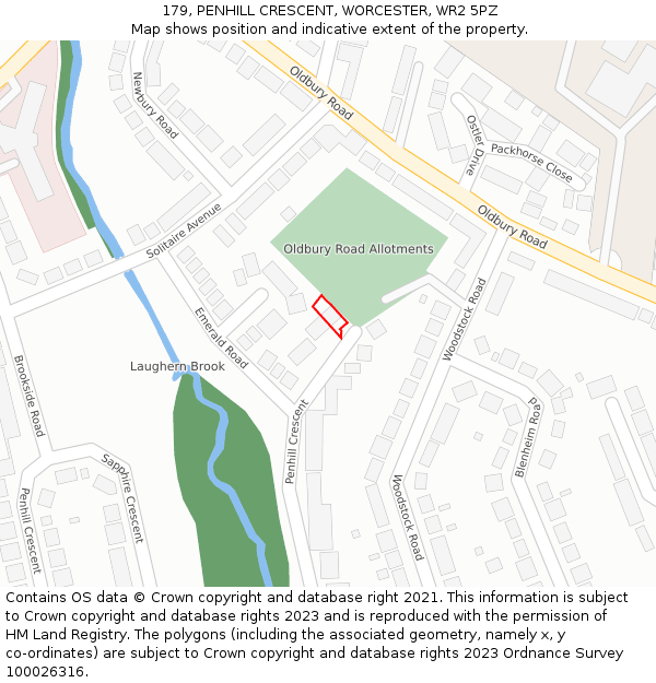 179, PENHILL CRESCENT, WORCESTER, WR2 5PZ: Location map and indicative extent of plot