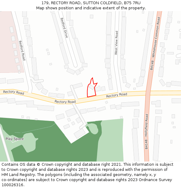 179, RECTORY ROAD, SUTTON COLDFIELD, B75 7RU: Location map and indicative extent of plot