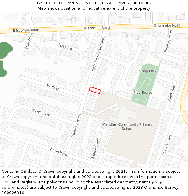 179, RODERICK AVENUE NORTH, PEACEHAVEN, BN10 8BZ: Location map and indicative extent of plot