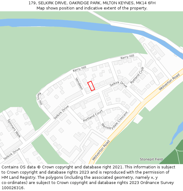 179, SELKIRK DRIVE, OAKRIDGE PARK, MILTON KEYNES, MK14 6FH: Location map and indicative extent of plot