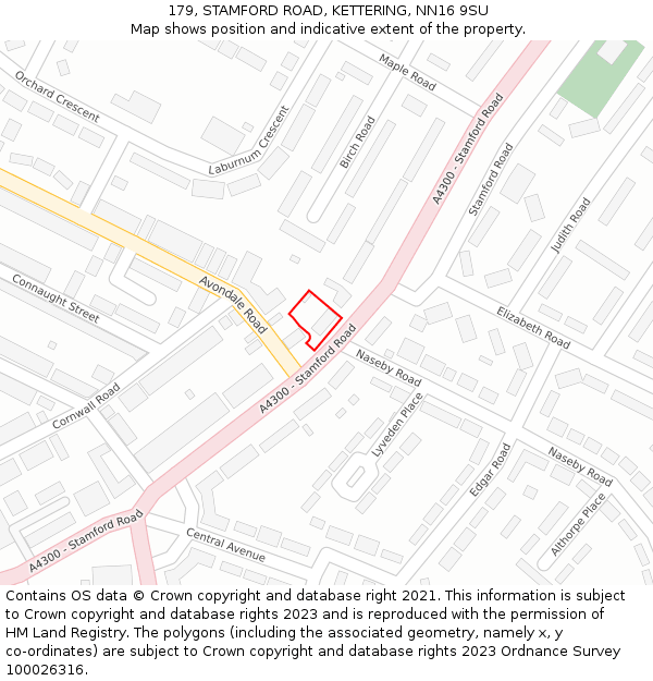 179, STAMFORD ROAD, KETTERING, NN16 9SU: Location map and indicative extent of plot