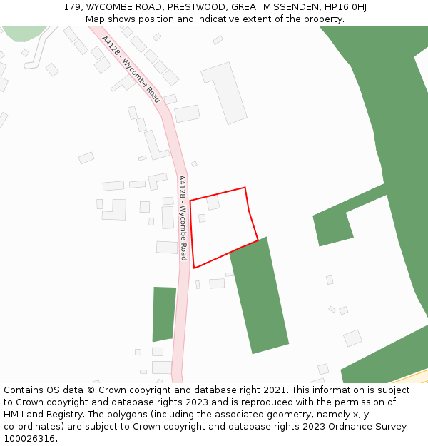 179, WYCOMBE ROAD, PRESTWOOD, GREAT MISSENDEN, HP16 0HJ: Location map and indicative extent of plot