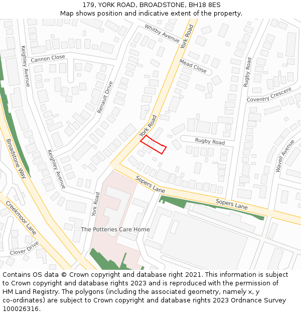 179, YORK ROAD, BROADSTONE, BH18 8ES: Location map and indicative extent of plot