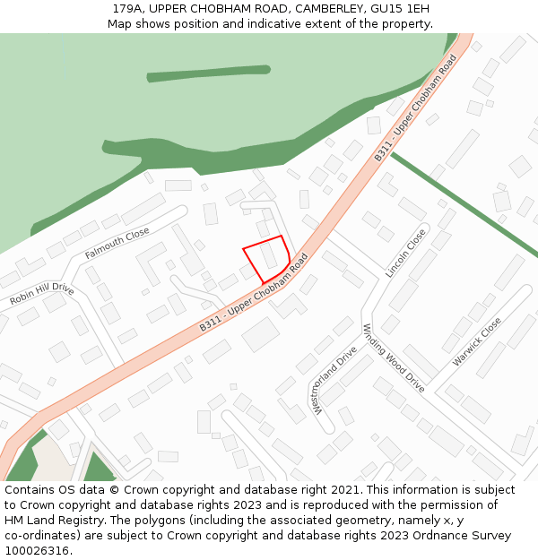 179A, UPPER CHOBHAM ROAD, CAMBERLEY, GU15 1EH: Location map and indicative extent of plot