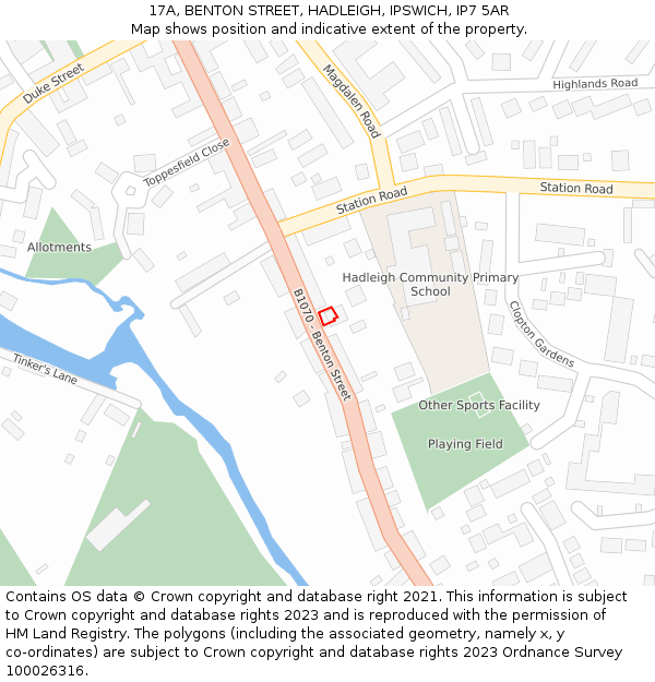 17A, BENTON STREET, HADLEIGH, IPSWICH, IP7 5AR: Location map and indicative extent of plot