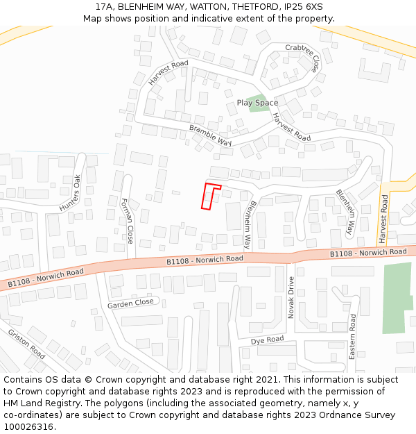 17A, BLENHEIM WAY, WATTON, THETFORD, IP25 6XS: Location map and indicative extent of plot