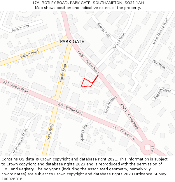 17A, BOTLEY ROAD, PARK GATE, SOUTHAMPTON, SO31 1AH: Location map and indicative extent of plot