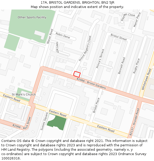17A, BRISTOL GARDENS, BRIGHTON, BN2 5JR: Location map and indicative extent of plot